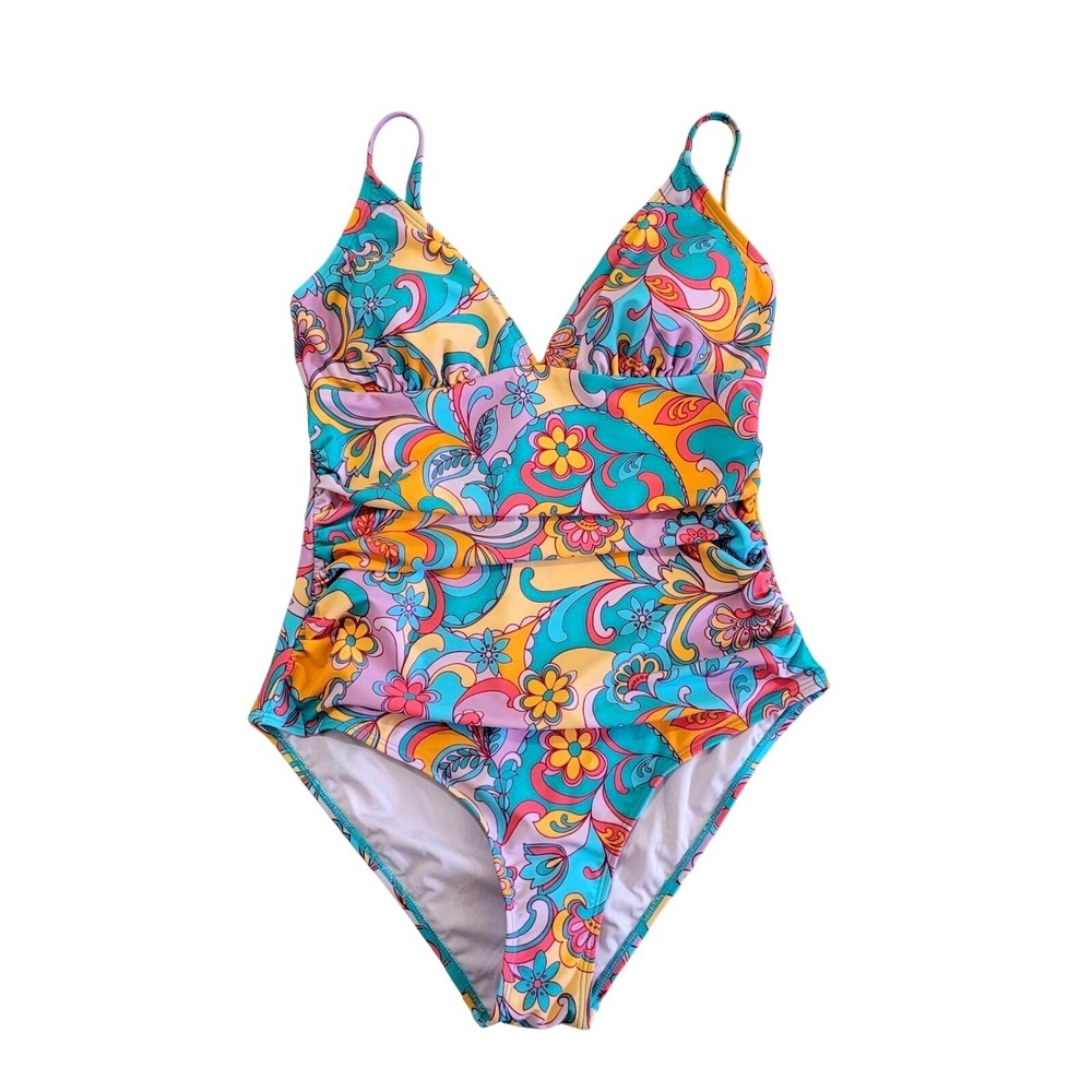 Cupshe Womens Retro Paisley Floral Ruched One Piece Swimsuit DAA12E4B016SK Large